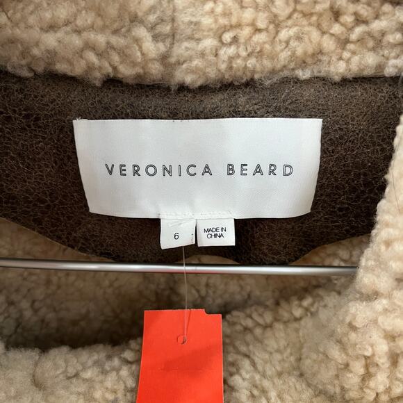$1695 Veronica Beard Brown Black Shearling Selita Fur Trim Jacket Coat size 6 - Picture 10 of 11